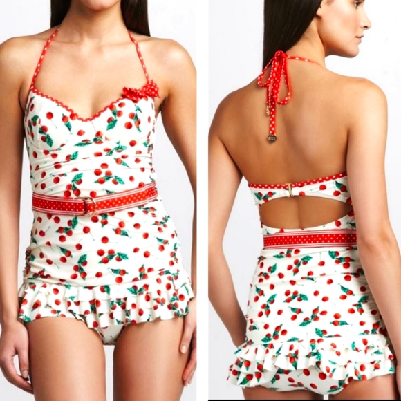 Juicy Couture Other - Juicy Couture Vintage Inspired Cherry Print Bandeau Swim Dress Swimsuit Size M